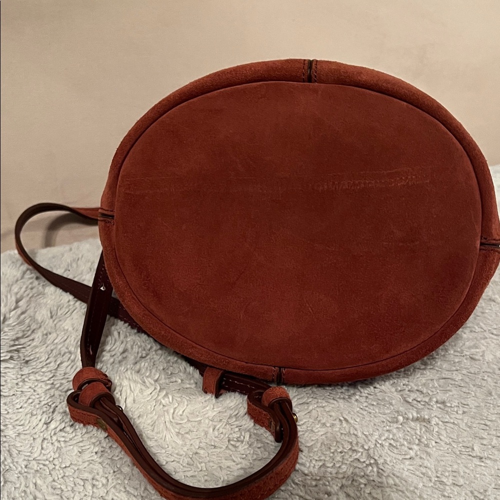 J. Crew Rust Suede Bucket Bag with Brass Ring Handles - Picture 2 of 9